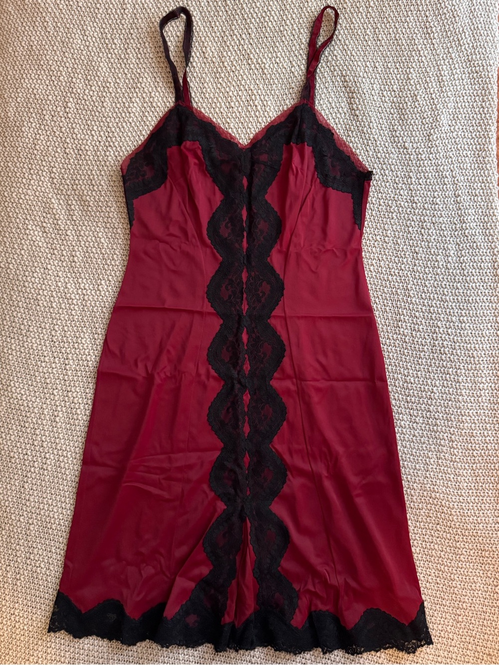 Vintage Burgundy Slip with Black Lace Trim